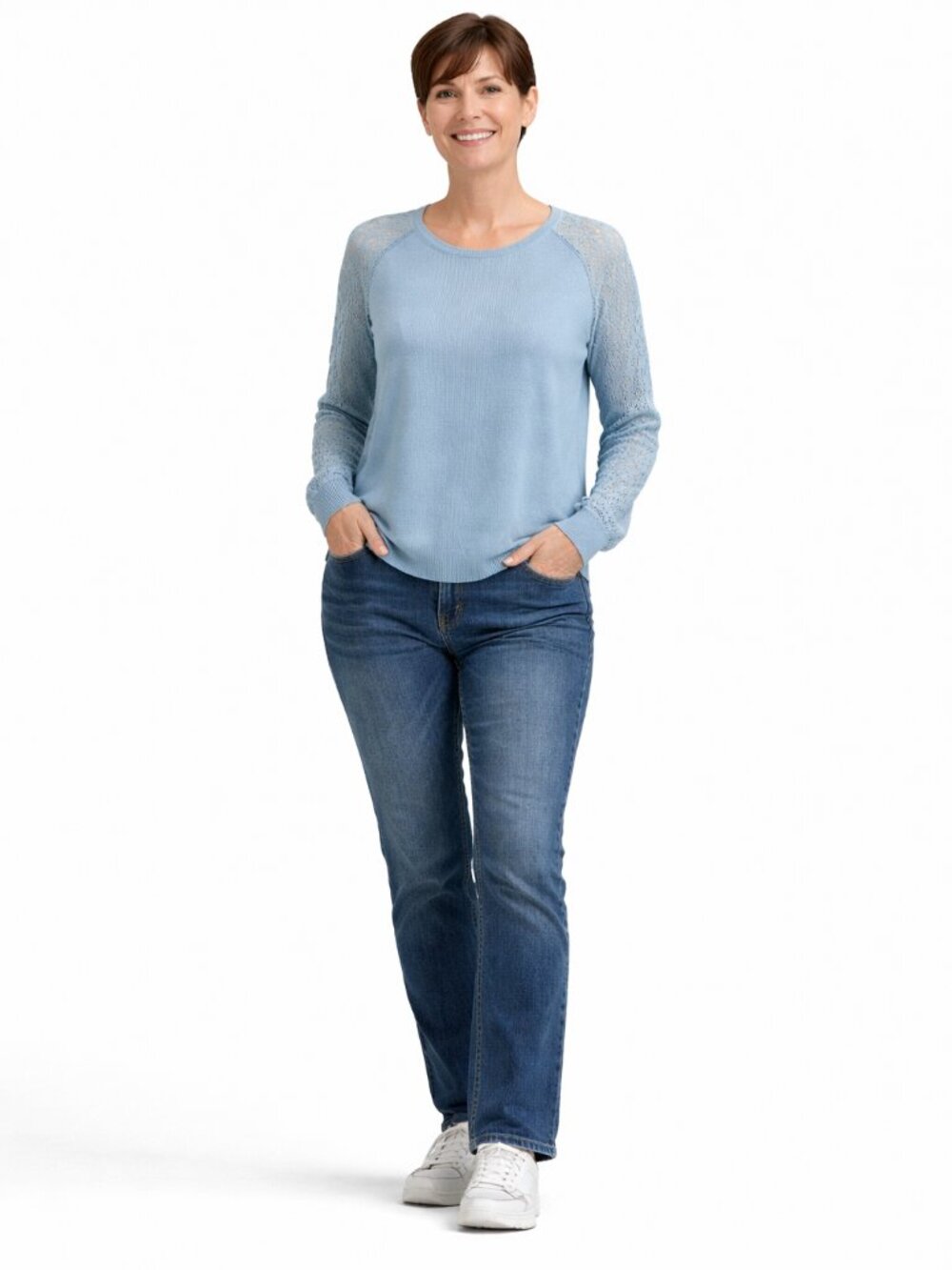 Apt 9 Blue Lace Sleeve Blouse NWT Size Medium Soft Knit Top